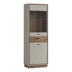 Rivero 2 Door 1 Drawer Display Cabinet In Grey And Oak