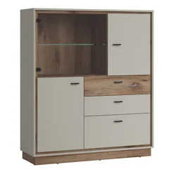 Rivero 3 Door 3 Drawer Low Display Cabinet In Grey And Oak