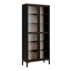 Roomers Display Cabinet Glazed 2 Doors In Black And Walnut