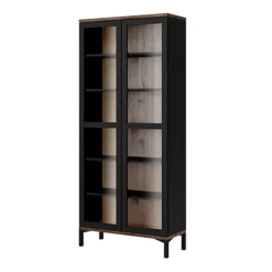 Roomers Display Cabinet Glazed 2 Doors In Black And Walnut -Furniture Store roomers display cabinet glazed 2 doors in black and walnut5060653083664 03c MP