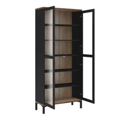 Roomers Display Cabinet Glazed 2 Doors In Black And Walnut -Furniture Store roomers display cabinet glazed 2 doors in black and walnut5060653083664 04c MP