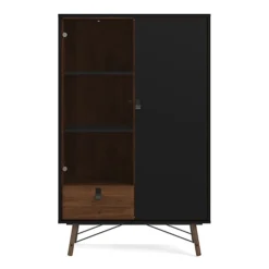 Ry China Cabinet 1 Door + 1 Glass Door + 1 Drawer Matt Black Walnut -Furniture Store ry china cabinet 1 door 1 glass door 1 drawer matt black walnut5713035053112 03c MP