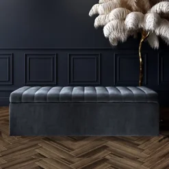 Safar 4ft Ottoman Storage Box - Dark Grey Steel Plush Velvet