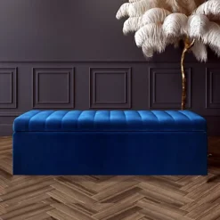 Safar 4ft Ottoman Storage Box - Sapphire Blue Plush Velvet