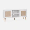 Scandi-style Wood And Cane Rattan TV Stand 2 Shelves 2 Doors 120x39x56.5cm - Boheme - White -Furniture Store scandi style wood and cane rattan tv stand 2 shelves 2 doors 120x39x56 5cm boheme white3760350654540 01c MP
