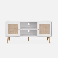 Scandi-style Wood And Cane Rattan TV Stand 2 Shelves 2 Doors 120x39x56.5cm - Boheme - White 8 Scandi-style Wood And Cane Rattan TV Stand 2 Shelves 2 Doors 120x39x56.5cm - Boheme - White -Furniture Store scandi style wood and cane rattan tv stand 2 shelves 2 doors 120x39x56 5cm boheme white3760350654540 03c MP