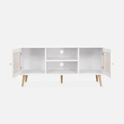 Scandi-style Wood And Cane Rattan TV Stand 2 Shelves 2 Doors 120x39x56.5cm - Boheme - White 9 Scandi-style Wood And Cane Rattan TV Stand 2 Shelves 2 Doors 120x39x56.5cm - Boheme - White -Furniture Store scandi style wood and cane rattan tv stand 2 shelves 2 doors 120x39x56 5cm boheme white3760350654540 04c MP
