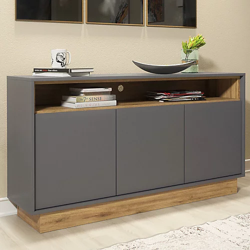 Sideboard 130cm Sideboard Cabinet Cupboard TV Stand Living Room Oak & Grey 3 Sideboard 130cm Sideboard Cabinet Cupboard TV Stand Living Room Oak & Grey