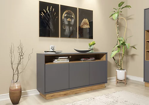 Sideboard 130cm Sideboard Cabinet Cupboard TV Stand Living Room Oak & Grey 4 Sideboard 130cm Sideboard Cabinet Cupboard TV Stand Living Room Oak & Grey - Image 2