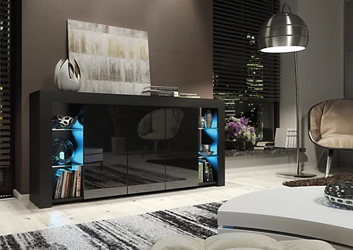 Sideboard TV Unit Display Cabinet Cupboard TV Stand Living Room High Gloss Doors - Black 4 Sideboard TV Unit Display Cabinet Cupboard TV Stand Living Room High Gloss Doors - Black - Image 2