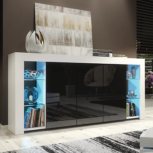 Sideboard TV Unit Display Cabinet Cupboard TV Stand Living Room High Gloss Doors - White & Black 3 Sideboard TV Unit Display Cabinet Cupboard TV Stand Living Room High Gloss Doors - White & Black
