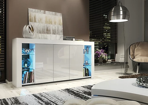 Sideboard TV Unit Display Cabinet Cupboard TV Stand Living Room High Gloss Doors - White & Grey 4 Sideboard TV Unit Display Cabinet Cupboard TV Stand Living Room High Gloss Doors - White & Grey - Image 2