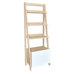 Stir Bookcase, Bianco Oak And White Colour, W64xD41.2xH180.5cm
