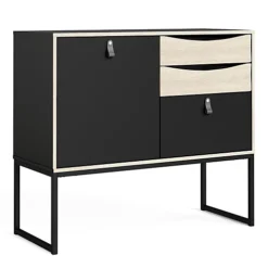 Stubbe Sideboard With 1 Door + 3 Drawers In Matt Black Oak