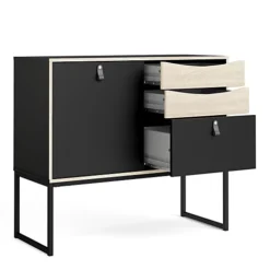 Stubbe Sideboard With 1 Door + 3 Drawers In Matt Black Oak -Furniture Store stubbe sideboard with 1 door 3 drawers in matt black oak5713035052795 03c MP