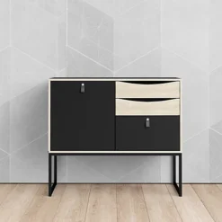 Stubbe Sideboard With 1 Door + 3 Drawers In Matt Black Oak -Furniture Store stubbe sideboard with 1 door 3 drawers in matt black oak5713035052795 04c MP