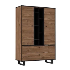 Tall Display Cabiney Dark Oak And Black Finish 2 Door 2 Drawer -Furniture Store tall display cabiney dark oak and black finish 2 door 2 drawer5056413107176 03c MP