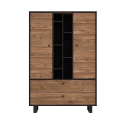 Tall Display Cabiney Dark Oak And Black Finish 2 Door 2 Drawer -Furniture Store tall display cabiney dark oak and black finish 2 door 2 drawer5056413107176 04c MP