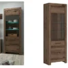 Tall Glass Display Cabinet Slim Unit 1 Glass Door Dark Oak Finish LED Light Balin -Furniture Store tall glass display cabinet slim unit 1 glass door dark oak finish led light balin5060958044117 01c MP