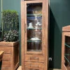 Tall Glass Display Cabinet Unit 2 Soft Close Drawers LEDs Medium Oak Finish Gent -Furniture Store tall glass display cabinet unit 2 soft close drawers leds medium oak finish gent5901451029006 01c MP