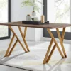 Taranto Rectangular Wood Effect 6 Seater Dining Table With Gold Metal Geometric Legs In Modern Rustic Trestle Table Inspired Style -Furniture Store taranto rectangular wood effect 6 seater dining table with gold metal geometric legs in modern rustic trestle table inspired style5056542636462 01c MP