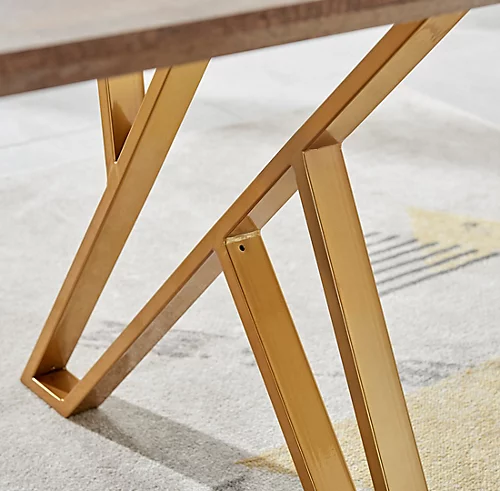 Taranto Rectangular Wood Effect 6 Seater Dining Table With Gold Metal Geometric Legs In Modern Rustic Trestle Table Inspired Style 6 Taranto Rectangular Wood Effect 6 Seater Dining Table With Gold Metal Geometric Legs In Modern Rustic Trestle Table Inspired Style - Image 4