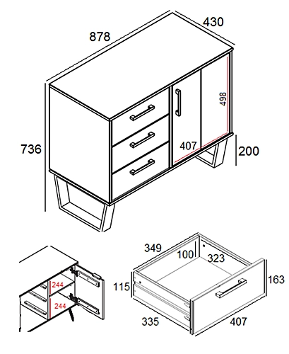 Texas Pine Grey Small Sideboard With 1 Door And 3 Drawers 6 Texas Pine Grey Small Sideboard With 1 Door And 3 Drawers - Image 4