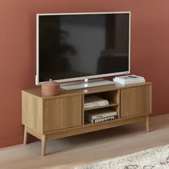 TV Stand With 2 Doors And 2 Storage Nooks 120x39x48cm - Dune - Natural Wood