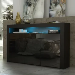 TV Unit 155cm Sideboard Cabinet Cupboard TV Stand Living Room High Gloss Doors - Black