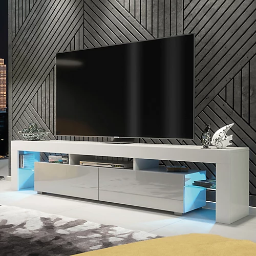 TV Unit 200cm Sideboard Cabinet Cupboard TV Stand Living Room High Gloss Doors - White & Grey 3 TV Unit 200cm Sideboard Cabinet Cupboard TV Stand Living Room High Gloss Doors - White & Grey
