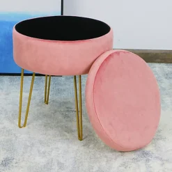 Velvet Padded Stool With Storage Seat Chair Sturdy Metallic Legs For Bedroom, Living Room, Make Up Vanity Stool -Pink -Furniture Store velvet padded stool with storage seat chair sturdy metallic legs for bedroom living room make up vanity stool pink5055797216764 03c MP