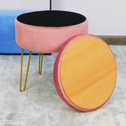 Velvet Padded Stool With Storage Seat Chair Sturdy Metallic Legs For Bedroom, Living Room, Make Up Vanity Stool -Pink -Furniture Store velvet padded stool with storage seat chair sturdy metallic legs for bedroom living room make up vanity stool pink5055797216764 04c MP