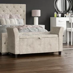 Vida Designs Seville Storage Ottoman Crushed Velvet Champagne Storage Bench Chest Bedroom Living Room 