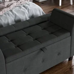 Vida Designs Seville Storage Ottoman Dark Grey Linen Storage Bench Chest Bedroom Living Room  -Furniture Store vida designs seville storage ottoman dark grey linen storage bench chest bedroom living room 5056562198568 04c MP