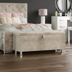 Vida Designs Valencia Storage Ottoman Crushed Velvet Champagne Storage Bench Chest Bedroom Living Room  -Furniture Store vida designs valencia storage ottoman crushed velvet champagne storage bench chest bedroom living room 5056562198490 03c MP