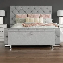Vida Designs Valencia Storage Ottoman Light Grey Velvet Storage Bench Chest Bedroom Living Room  -Furniture Store vida designs valencia storage ottoman light grey velvet storage bench chest bedroom living room 5056562198520 04c MP