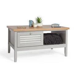 VonHaus Coffee Table W/ Wood Veneer, Soft Grey Centre Table W/ Light Wood Top, Modern Rustic Living Room & Lounge Furniture