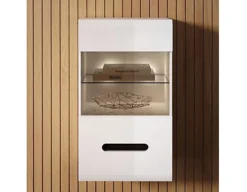 Wall Display Cabinet Glass Door Unit LED Light White Gloss Azteca -Furniture Store wall display cabinet glass door unit led light white gloss azteca5060958045626 03c MP