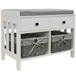 Watsons Double Storage Shoe Storage Bench With Two Drawers And Baskets White Grey