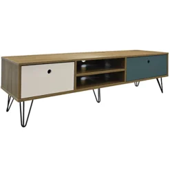 Watsons Industrial Low Wide Entertainment Storage Unit With 2 Drawers Oak