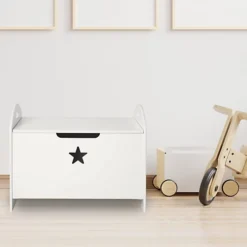 White Wooden Kid's Toy Box With Star -Furniture Store white wooden kid s toy box with star5055959710611 04c MP